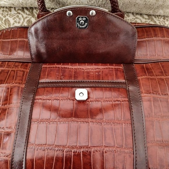 Marc Chantal M.C. Laptop Tote/Briefcase (Faux Leather?) 2-tone Brown Croc Print - Picture 4 of 16